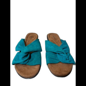 Array Teal Blue Suede Twisted Strap Slide Sandals Size 8.5W